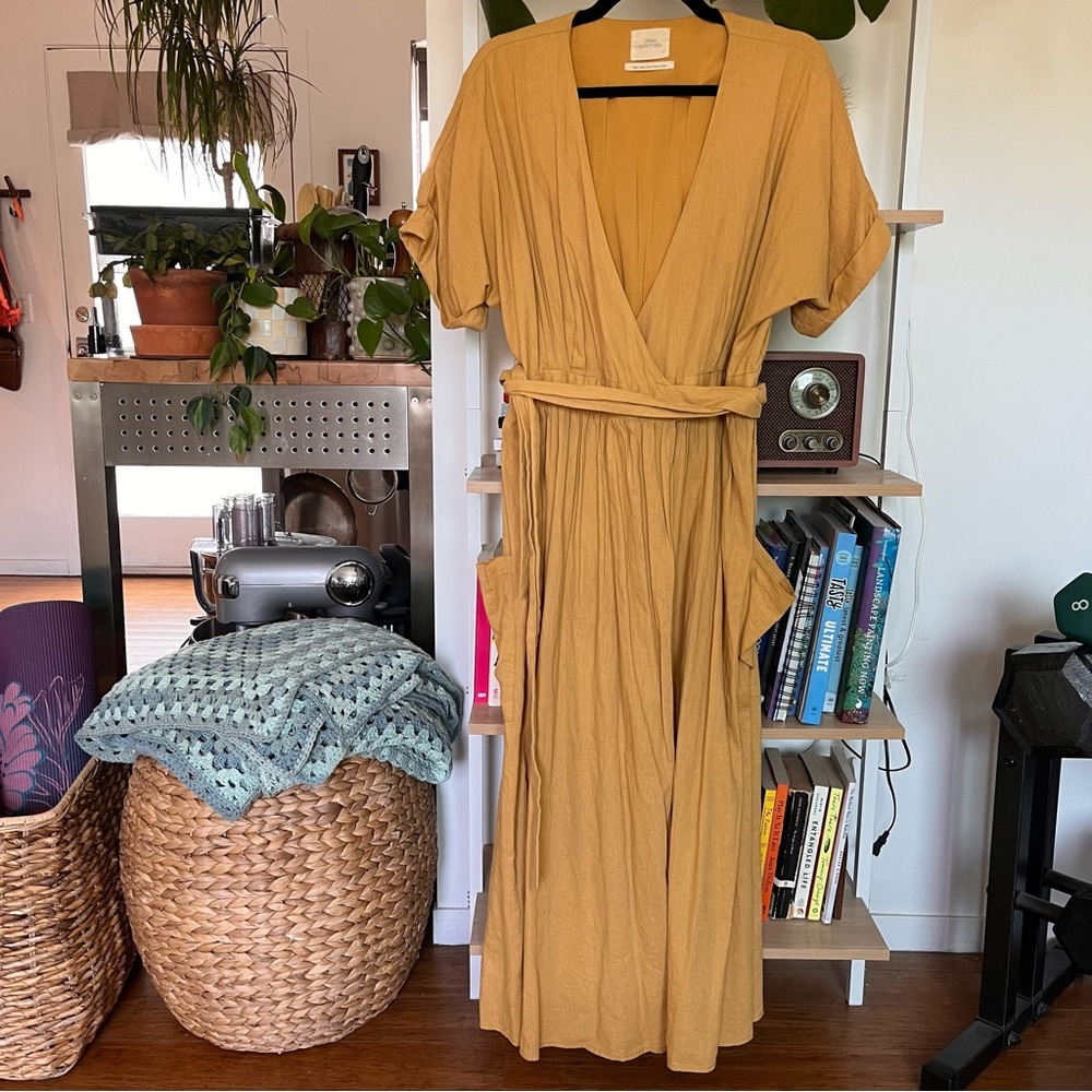 Marigold yellow linen Wrap Maxi Dress